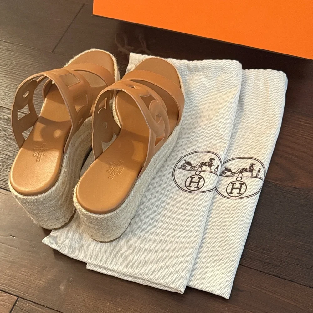 HERMES Ithea 30 Espadrille Wedge Sandals, - Size 39 (Fits like a US Women’s 8.5) - Picture 5 of 6